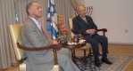 ראש נאס"א צ'ארלס בולדן ונשיא המדינה שמעון פר, הבוקר במשכן הנשיא הבוקר. צילום: טל ענבר