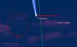 הנחשה היכן ניתן לאתר את השביט PanSTARRS ב-12 במארס 2013 לאחר השקיעה. איור: דייויד אטקינסון, יוניברס טודיי