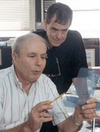 Avraham Hershko and Aharon Chachanover in the laboratory