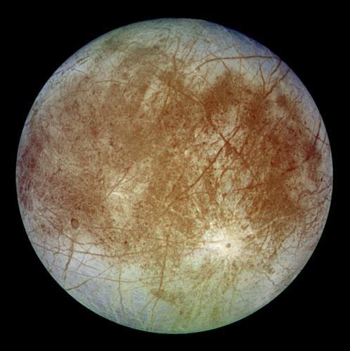 The moon Europa - a particle detector? Photo: Galileo spacecraft. Credit: NASA