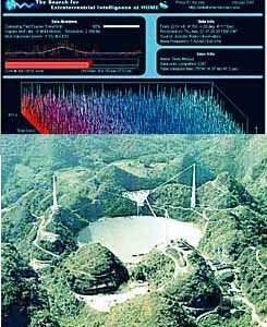 أعلاه توجد شاشة التوقف SETI@HOME أدناه - التلسكوب الراديوي Arecibo