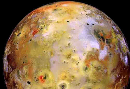 The moon Io as photographed in 2000 by the Galileo spacecraft
