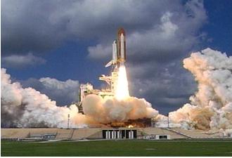 The launch of the shuttle Discovery