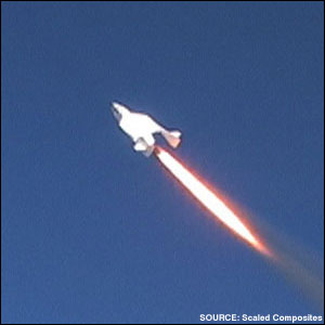 החללית SpaceShipOne נושאת טייס אחד ללא נוסעים