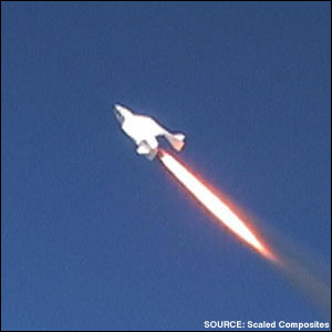 החללית SpaceShipOne נושאת טייס אחד ללא נוסעים החללית SpaceShipOne נושאת טייס אחד ללא נוסעים