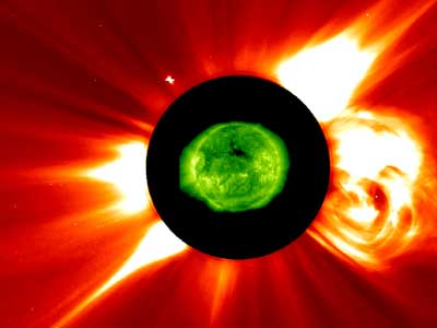 Solar storm: photographed by the Soho spacecraft