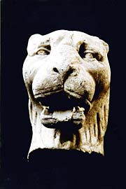 A marble panther's head found in the palace garden. The researchers believe that a table leg was used