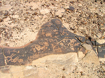 Prehistoric Nomadic Paintings on Mount Karchum - a special art of rock engraving. Photo: Prof. Emmanuel Mazor