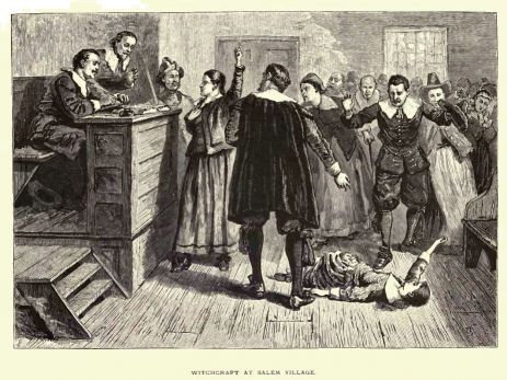 An 1876 illustration of the courtroom; It is common to see Mary Walcott as the main character. From Wikipedia