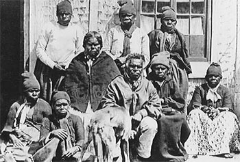 A group of Tasmanians at the refugee camp in Oyster Cove