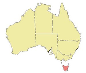 מפת אוסטרליה, טסמניה מודגשת באדום