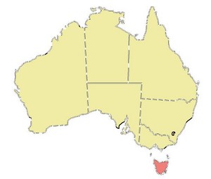 Map of Australia, Tasmania highlighted in red