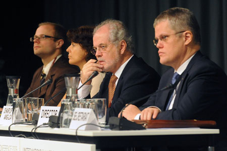 UN Climate Group. Second from the right is Michael Kotojar, director of the committee. From the Copenhagen Conference website Photo: UNFCCC/IISD