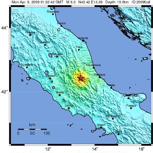 מוקד הרעש באיטליה אתמול. מתוך אתר השירות הגיאולוגי האמריקני