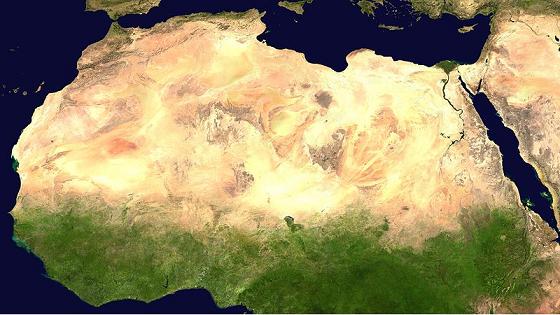 خريطة القمر الصناعي للصحراء الكبرى. الصورة: ناسا.