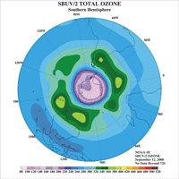 The hole in the ozone layer, September 12, 2008. (Source: US Oceanographic and Atmospheric Administration)