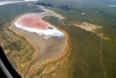 Aerial photograph of a salt lake in southern Russia