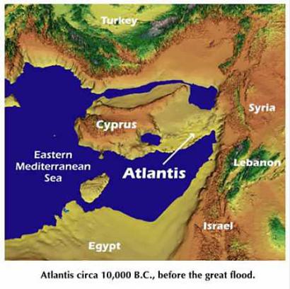 A map of the eastern Mediterranean area, when the sea water was 1,600 meters lower