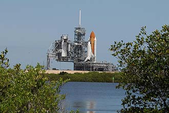 The shuttle Atlantis on the launch pad