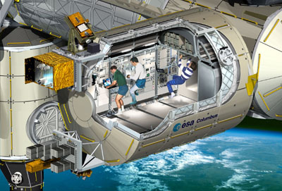 كولومبوس جزء من المحطة الفضائية، رسم توضيحي للفنان