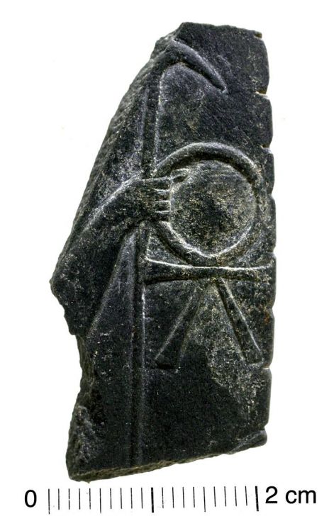 A fragment of an Egyptian plaque attributed to the First Dynasty (3000 BC, approximately) that was found in Tel Beit Yarah