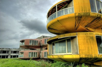 All that remains are spaceship-like houses