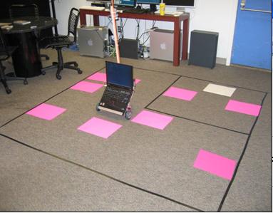 Figure 2. A mobile robot learning to perform a navigation task (under laboratory conditions)