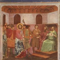 Jesus' trial before the Sanhedrin. A painting by the artist Giotto