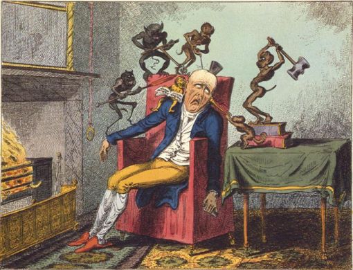 כאב ראש, קריקטורה מאת George Cruikshank משנת 1819