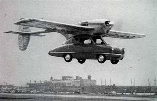 A flying car in the style of the fifties