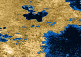 Lakes on Titan. artificial colors