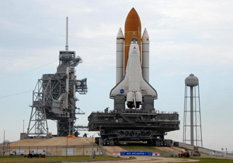 Space shuttle Atlantis on the launch pad