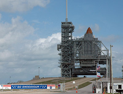 The shuttle Endeavor on launch pad 39A at the Kennedy Space Center in Florida