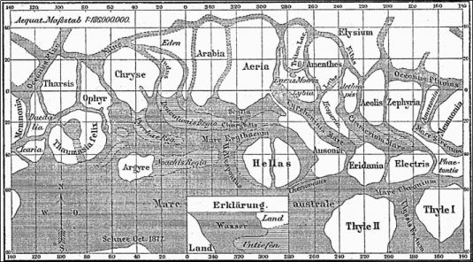 A map of Mars drawn by Giovanni Scipriali