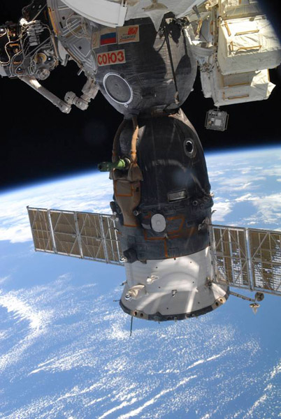 חללית סויוז כפי שצולמה מתחנת החלל הבינלאומית