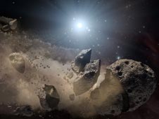 שברי אסטרואידים מקיפים ננס לבן. איור: נאס''א וקאלטק