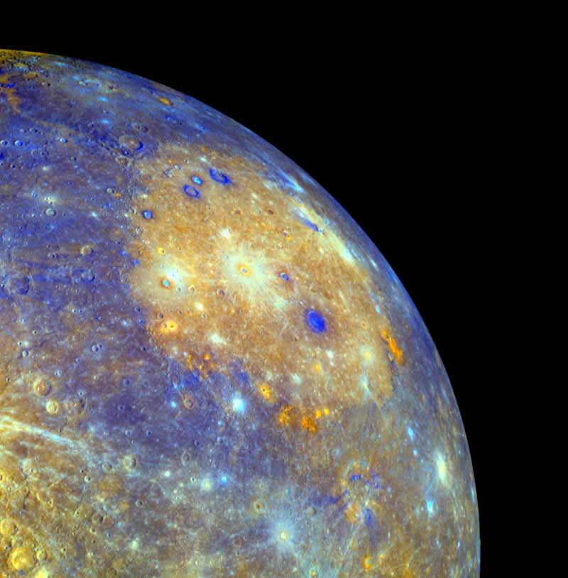Calvaris crater on the planet Mercury, as photographed by the Messenger spacecraft in January 2008