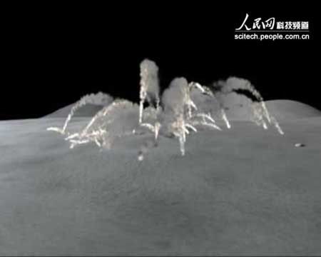 Simulation of the crash of the Shanghai-1 spacecraft on the moon from an official website of the Chinese government