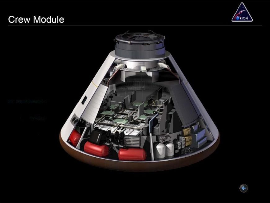 Diagram of the Orion passenger spacecraft, which was supposed to have six seats. It is possible that in the first flights it will be limited to four