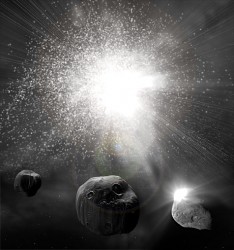 אסטרואיד או שביט שעלולים לכאורה לפגוע בנו ב-2012. איור: universe today