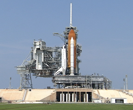 Space Shuttle Endeavor on the launch pad prior to launch for mission STS-127 to the International Space Station