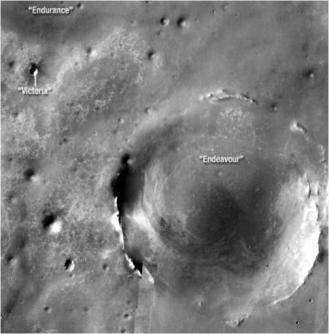 The map of the area where the Opportunity is located and the Endeavor Crater to which he wishes to travel