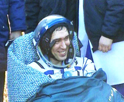 Commander of the 17th crew Sergei Volkov after the landing, October 24, 2008