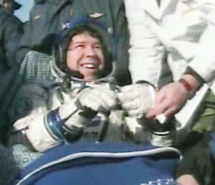 Michael Barratt, leaving the Soyuz TMA-14 spacecraft in Kazakhstan