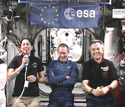 Three members of the space station crew - (from left) Nicole Scott, station commander Frank de Wien and Canadian astronaut Robert Thirsk, this week at a European Space Agency press conference