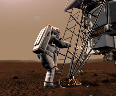 הדמיית נחיתת חללית על המאדים. יהיו חיים על כוכב הלכת האדום? איור: סוכנות החלל האירופית