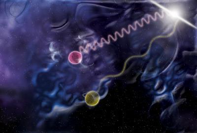 Simulation of the arrival of the two photons - the strong and the weak. Illustration: NASA