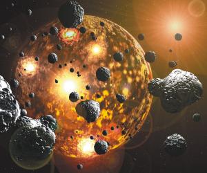 A huge bombardment of asteroids and comets