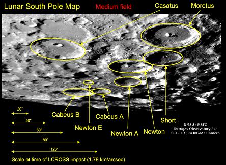 מפת הקוטב הדרומי של הירח. צילום: נאס''א
