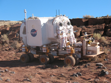 The compressed lunar rover under test in Arizona